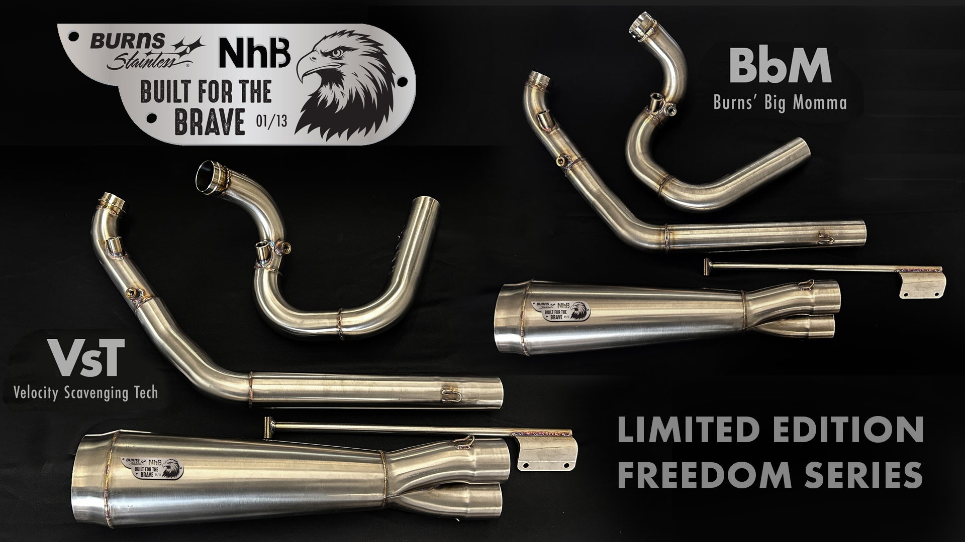 Burns Stainless Big Momma Pipe Milwaukee Eight 135 Cubic Inches Reverse Cone Megaphone Muffler With 3 Inch Collector